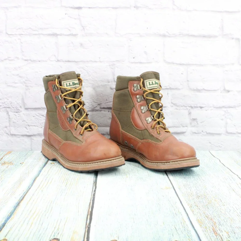 *Vintage LL Bean Fly Fishing Brown Leather Angling Felt Bottom Boots 9 Inch - Picture 3 of 10